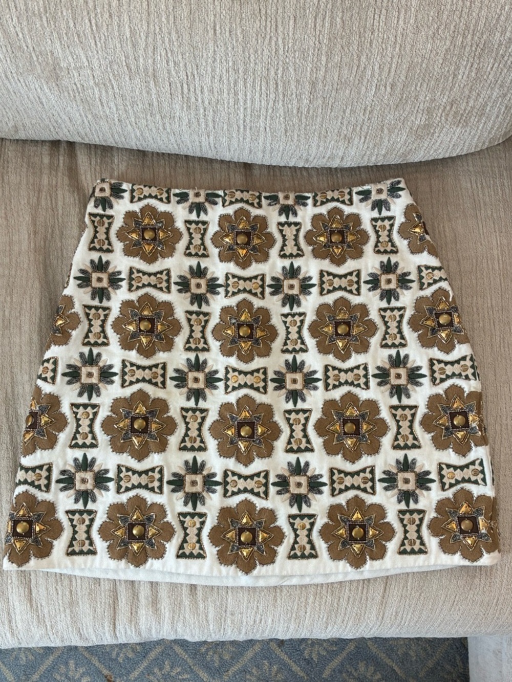 Embellished White & Gold Mini Skirt